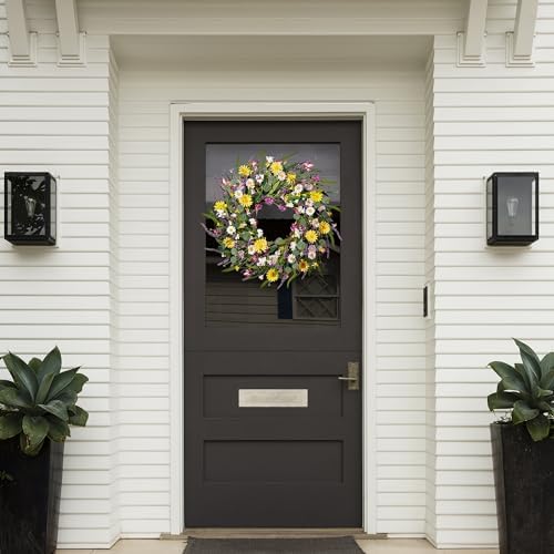 Sggvecsy 22 Inch Daisy Lavender Wreath Decor