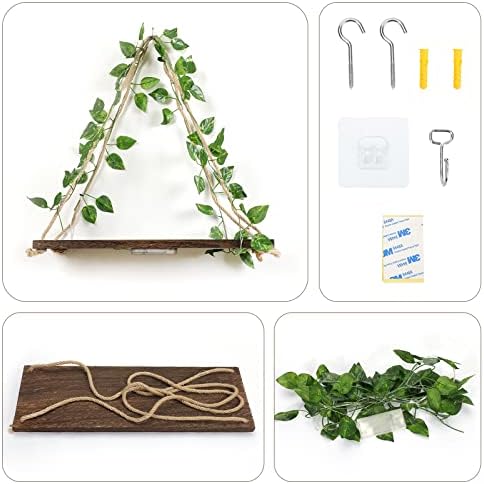Forest Angle 2-Piece Floating Wall Shelf with Green Leaf Design