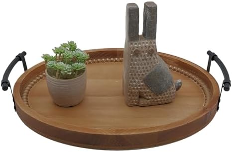 Oval Rustic Wooden Decorative Tray with Metal Handles