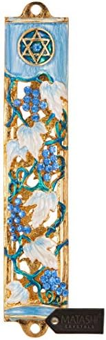 Matashi 6 Inch Hand Painted Mezuzah with Gold and Crystal Accents