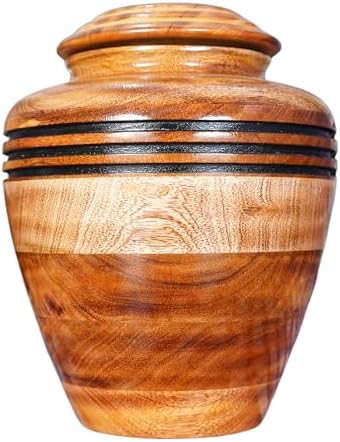 Handcrafted Wooden Cremation Urn with Black Accent Rings