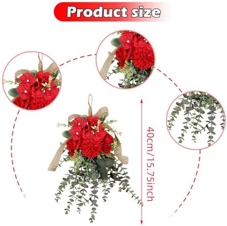 Red Artificial Floral Teardrop Swag Wreath