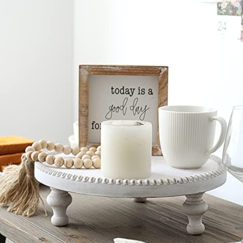 SwallowLiving Rustic White Wood Tray Riser Display Stand