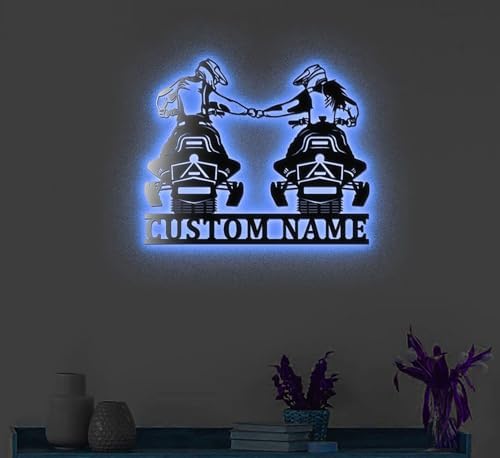 Custom Name Sign Dad and Mom Snowmobile Metal Wall Art With LED Lights