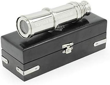 18 Inch Pirate Spyglass Brass Nickel Plated with Wooden Case