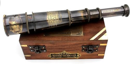 Vintage Nautical Brass Telescope with Wooden Box