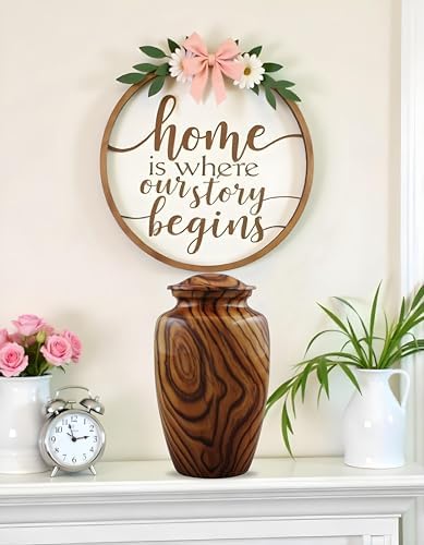 Walnut Grain Print Metal Urn with Velvet Bag