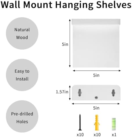 Fixwal Floating Shelves Set of 4 White 5x5 Inches