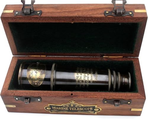 Vintage Nautical Brass Telescope with Wooden Box