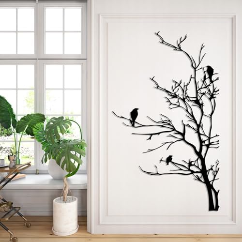 Minimalist Birds on Tree Metal Wall Art