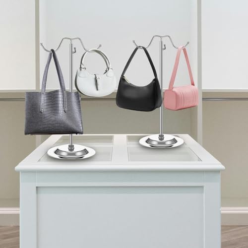 4PCS Adjustable Stainless Steel Handbag Display Stands with Double Hooks Silver