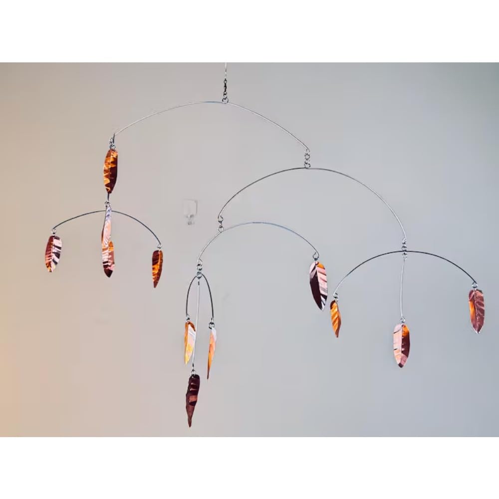 Modern Hammered Copper Leaf Hanging Mobile