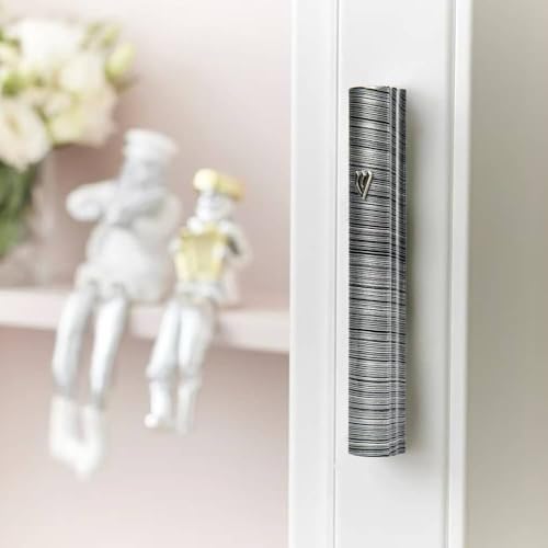 My Daily Styles Mezuzah Case with Black Aluminum and Grey Stripes