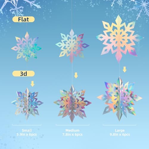 Geegoods 18PCS 3D Holographic Snowflake Garland
