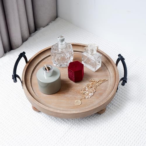 TOOLTENG Round Wooden Serving Tray with Handles