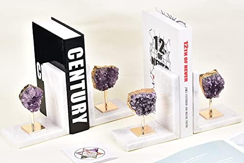 Amethyst Bookends for Heavy Books Decorative Marble Book Ends