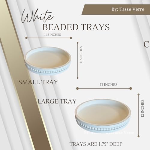 Tasse Verre White Beaded Decorative Tray Set 2-Pack
