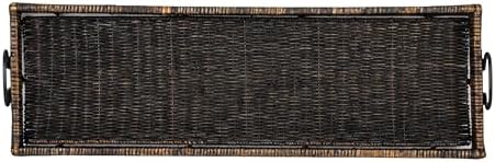 Creative Co Op Black Rattan Wood Tray with Handles