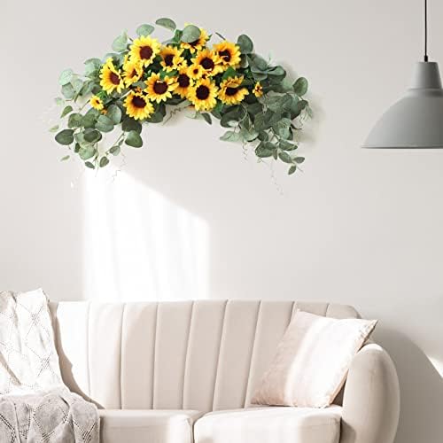 DCQRY Artificial Sunflower Swag with Eucalyptus
