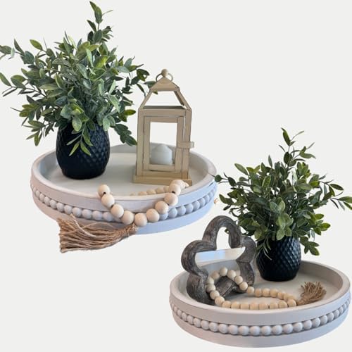 Tasse Verre White Beaded Decorative Tray Set 2-Pack