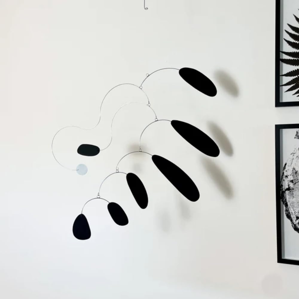 Mid Century Modern Black White Oval Hanging Mobile 32x28