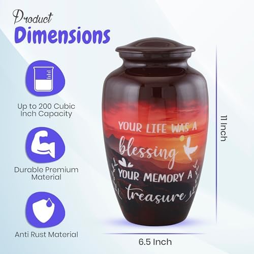 Handcrafted Cremation Urn for Adult Human Ashes 200 cu in Capacity