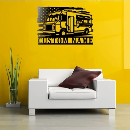 Custom Fast Food Truck US Flag Metal Wall Art Sign Without Lights
