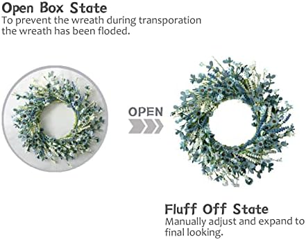 Bibelot 20 Inch Blue Daisy Spring Wreath with Green Leaves