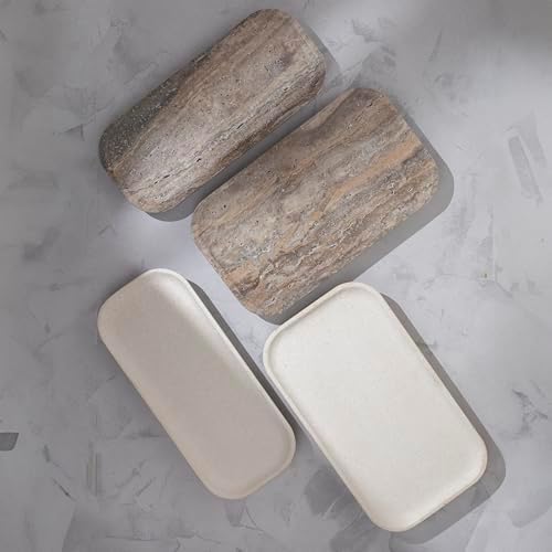 Travertine Marble Footed Tray White or Silver Two Sizes