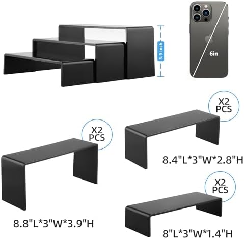 Goabroa Black Acrylic Display Risers 3 Tier 2 Set