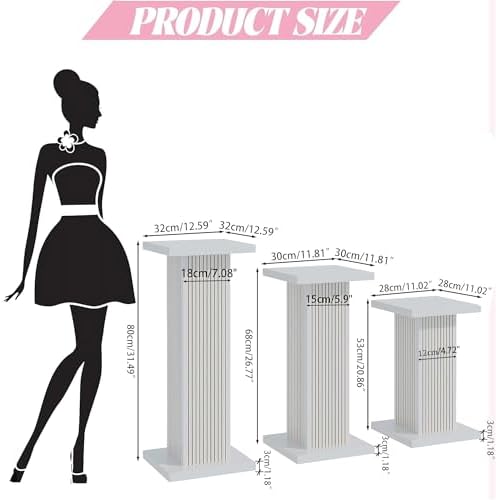 3PCS White Square Display Pedestal Stands for Parties and Events