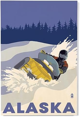 Lantern Press 12x18 Inch Premium Wood Sign Snowmobile Scene Alaska