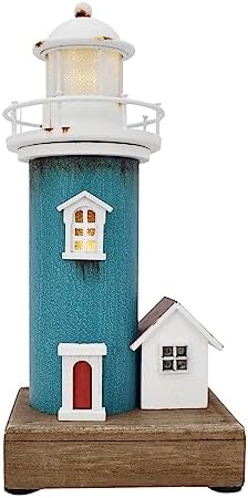 K KILIPES Wood Lighthouse Nautical Decor LED Nightlight Centerpiece