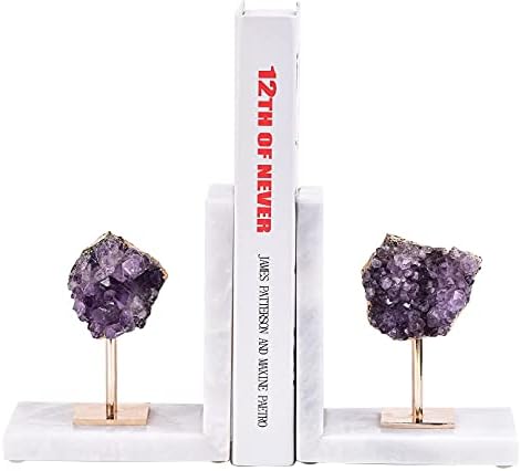 Amethyst Bookends for Heavy Books Decorative Marble Book Ends