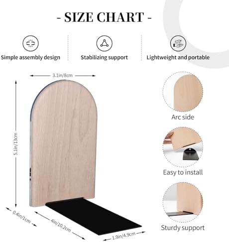 Heavy Duty Wooden Book Ends with Non-Slip Base