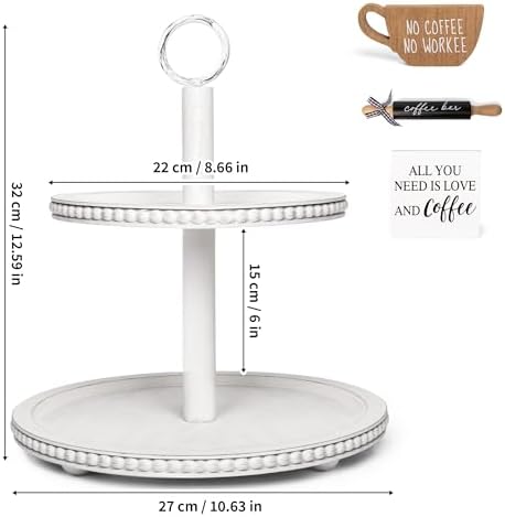 GenMous Farmhouse 2 Beaded Tiered Tray Stand