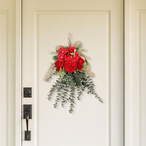 Red Artificial Floral Teardrop Swag Wreath