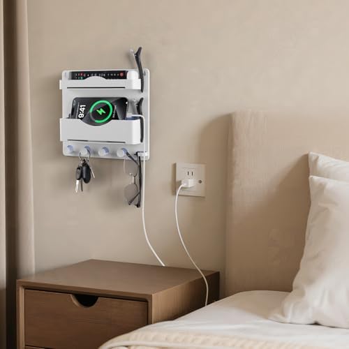 Jumeihui Bedside Wall Shelf with Glasses Hooks and Phone Slots