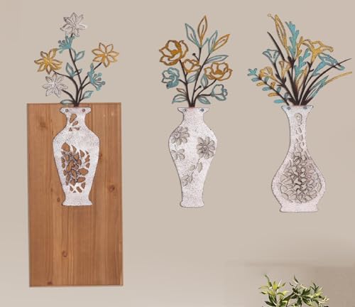 3pk Metal Wall Art Decor with Wooden Board