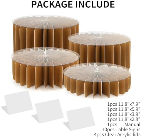 Buffet Risers Set - 4 Cylinders 4 Acrylic Plates 10 Table Signs