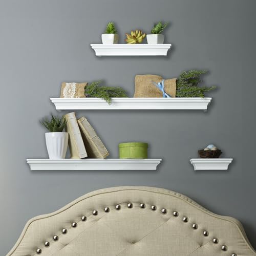 Melannco Arlington Floating Wall Shelves Set of 4 White