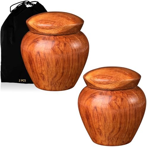 VACONICO 2 Pack Mini Wooden Ash Urns with Velvet Pouches