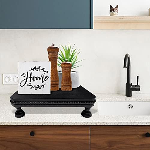 Farmhouse Display Wood Riser with Black Beaded Pedestal