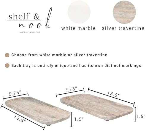 Travertine Marble Footed Tray White or Silver Two Sizes