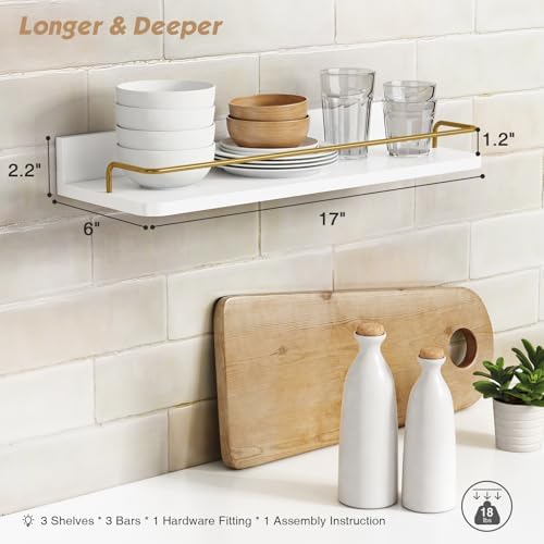 Forbena Gold Floating Shelves Set of 3 Wall Decor
