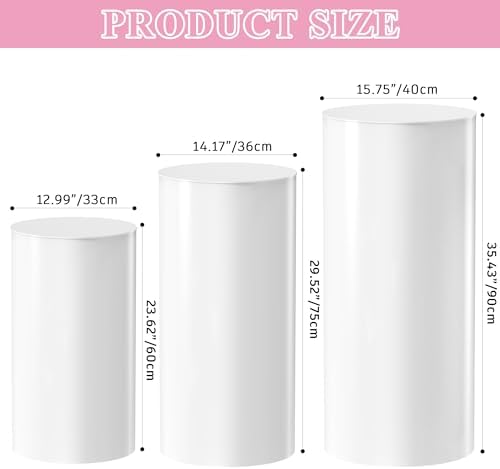 3Pcs White Cylinder Pedestal Stands for Party Decor