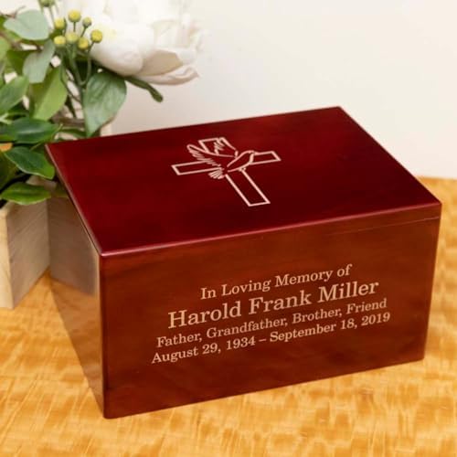 Deering Moments Engraved Rosewood Urn with Cross and Dove