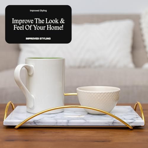 Stylish Marble Serving Tray with Gold Handles