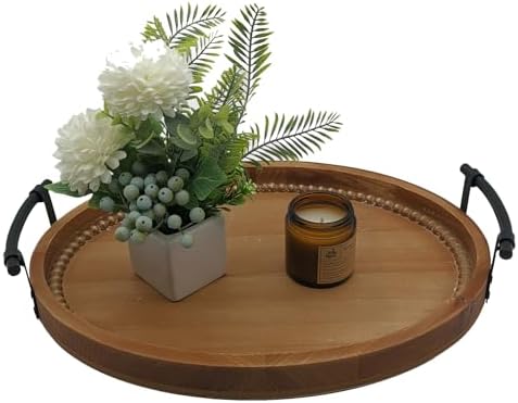 Oval Rustic Wooden Decorative Tray with Metal Handles