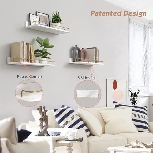 Forbena Gold Floating Shelves Set of 3 Wall Decor